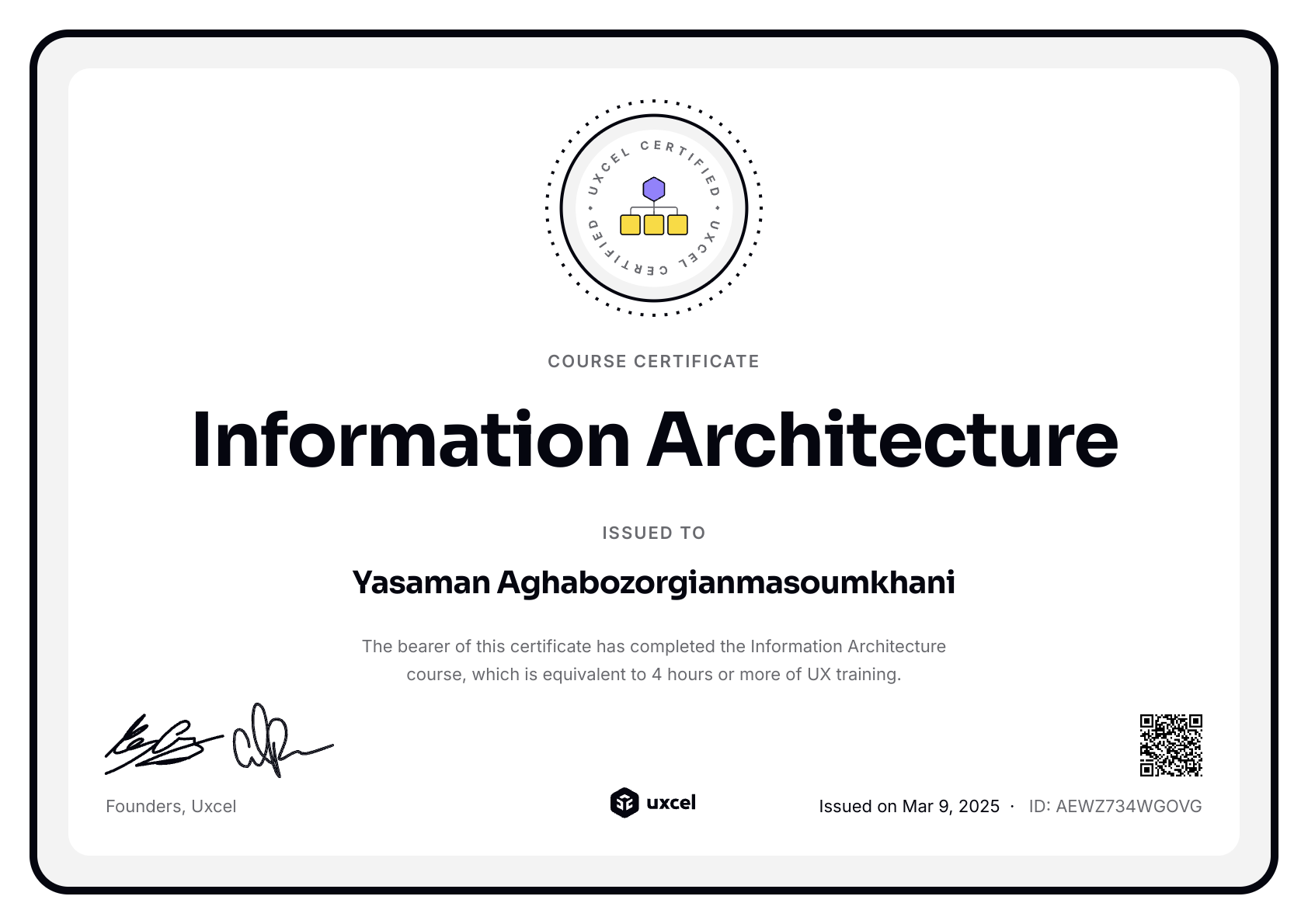 Yasaman Aghabozorgianmasoumkhani's certificate